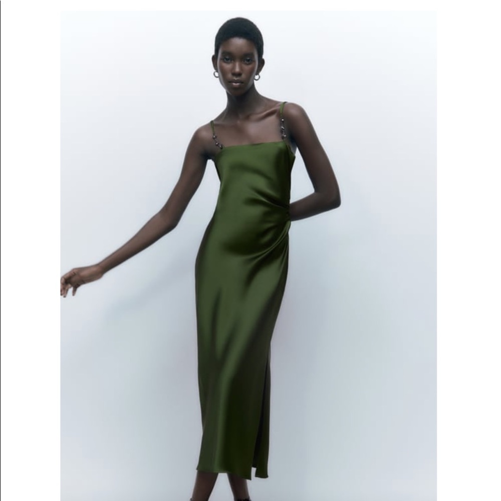 Zara Satin Effect Dress With Jewel Straps